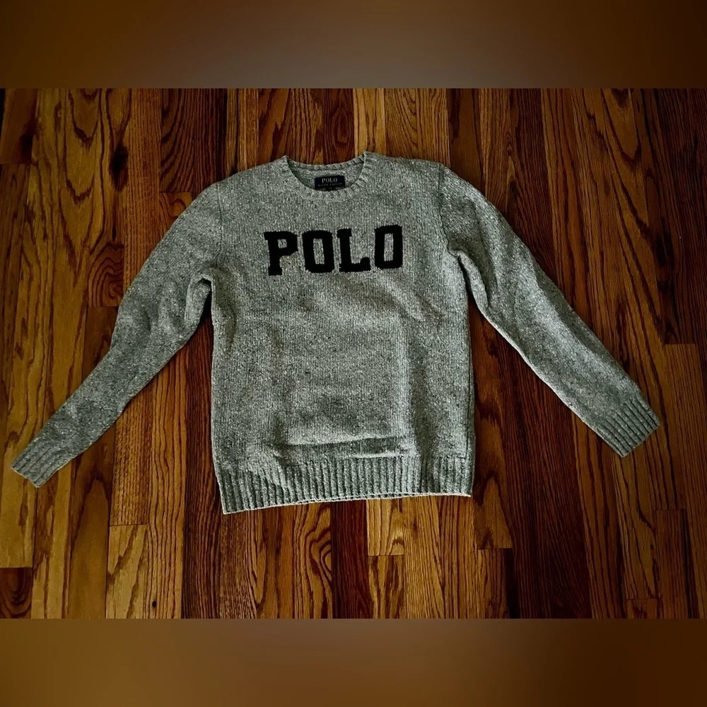 Polo RL sweater - Unisex Kids Large - Gray with Polo in hunter green